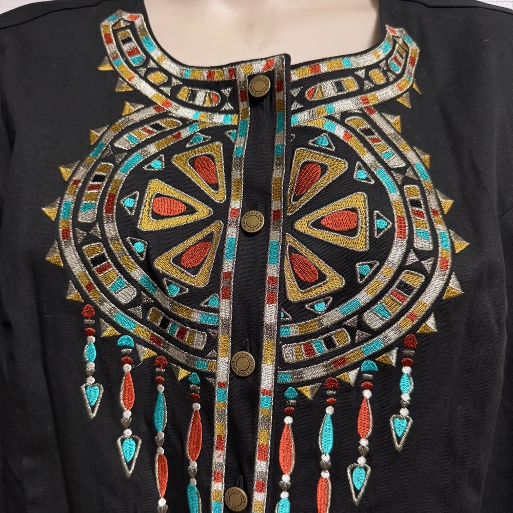 Bob Mackie Black Jacket Size 2X Wearable Art Embroidered 3/4 Sleeve SOUTHWEST - Picture 4 of 13
